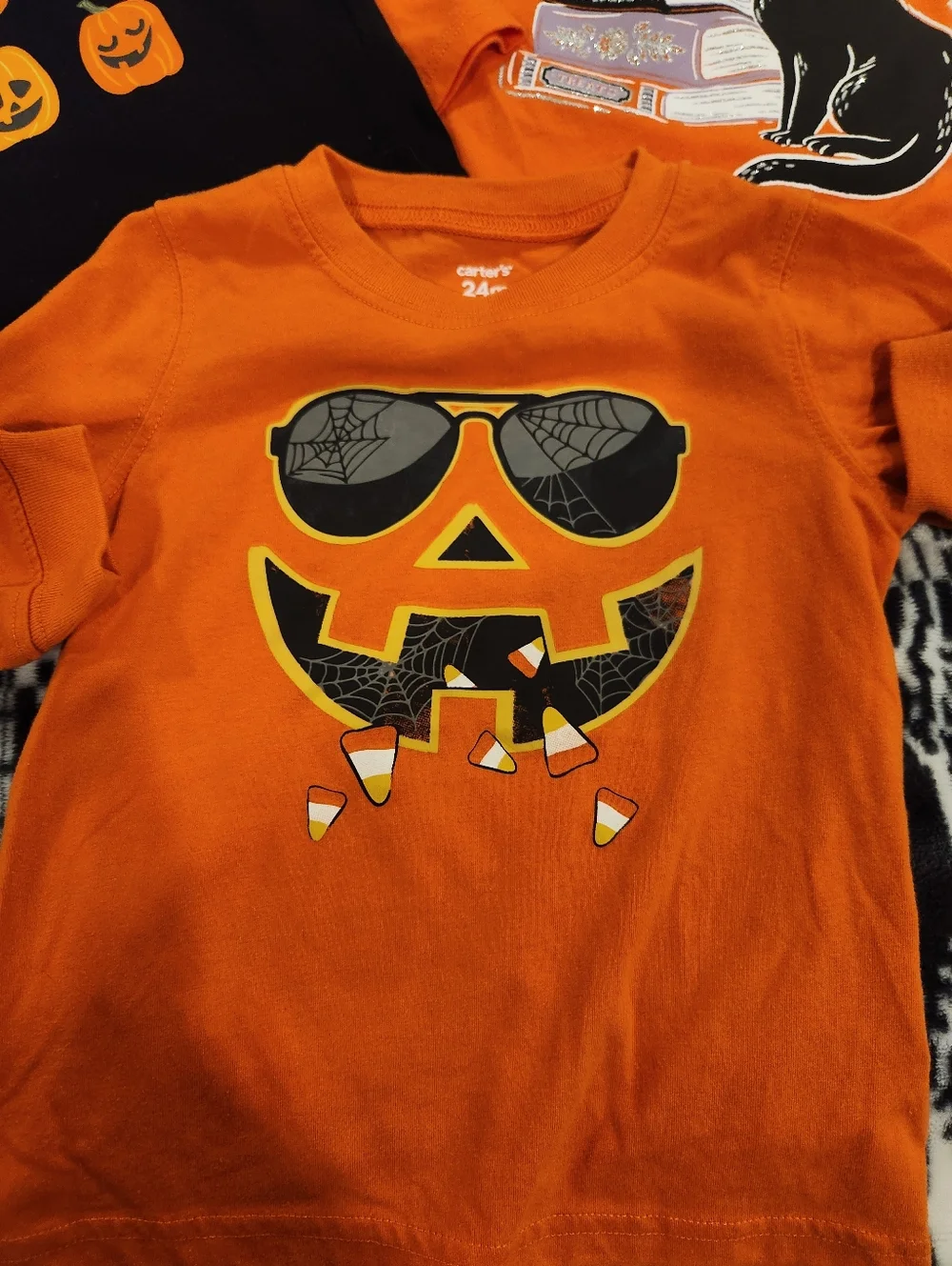 Carter's Orange Halloween Kids Costume Shirt - Jack-O'-Lantern Design, Size 24M - Picture 4 of 5
